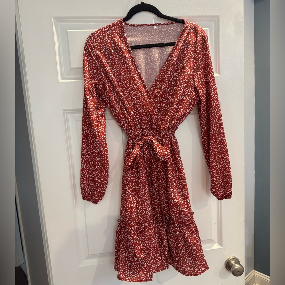 Red Leopard Print Mini Dress with belt